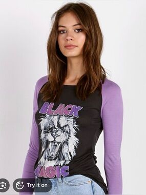 Spell Black & Purple "Black Magic" Long Sleeve Raglan Tee Large with faults